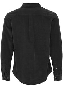 Black corduroy shirt, showing back details.