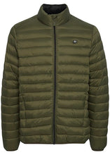 Load image into Gallery viewer, Forest green puffa jacket for men, showing front details.
