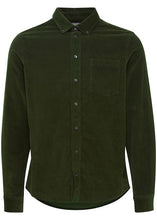Load image into Gallery viewer, Corduroy shirt in green, showing front details. 
