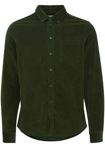Corduroy shirt in green, showing front details. 