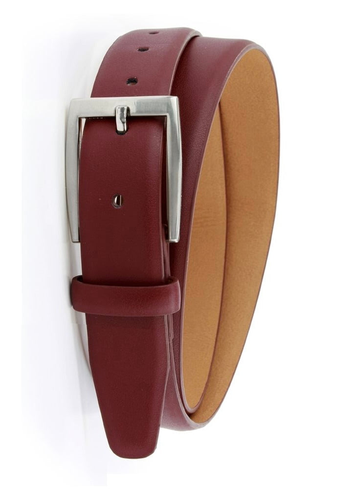 30mm Belt Smooth Burgundy Feather Edge