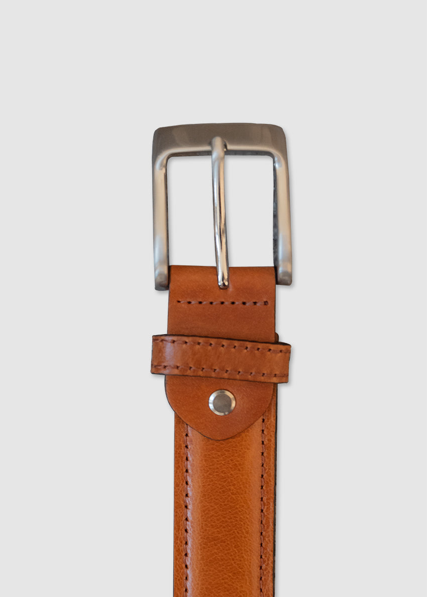 33mm Leather Belt Stitched Edge Tan