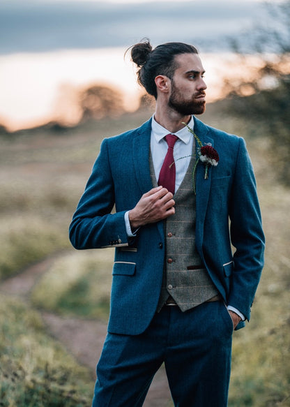 Wedding Attire Blue Suit Grey Vest Maroon Tie Blue Suit Burgundy