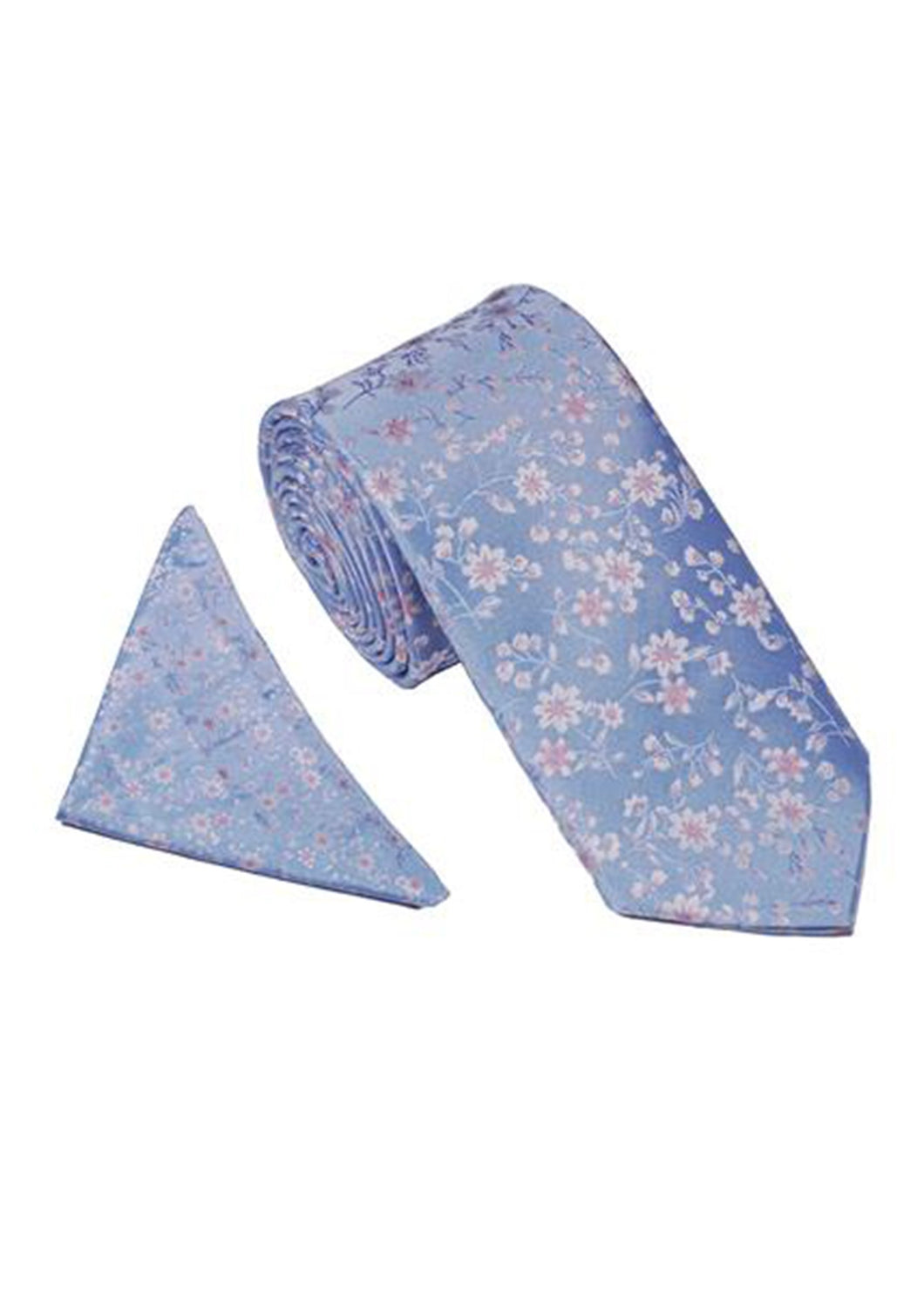 Blossom Floral Tie & Pocket Square Set Blue