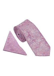 Blossom Floral Tie & Pocket Square Set Pink