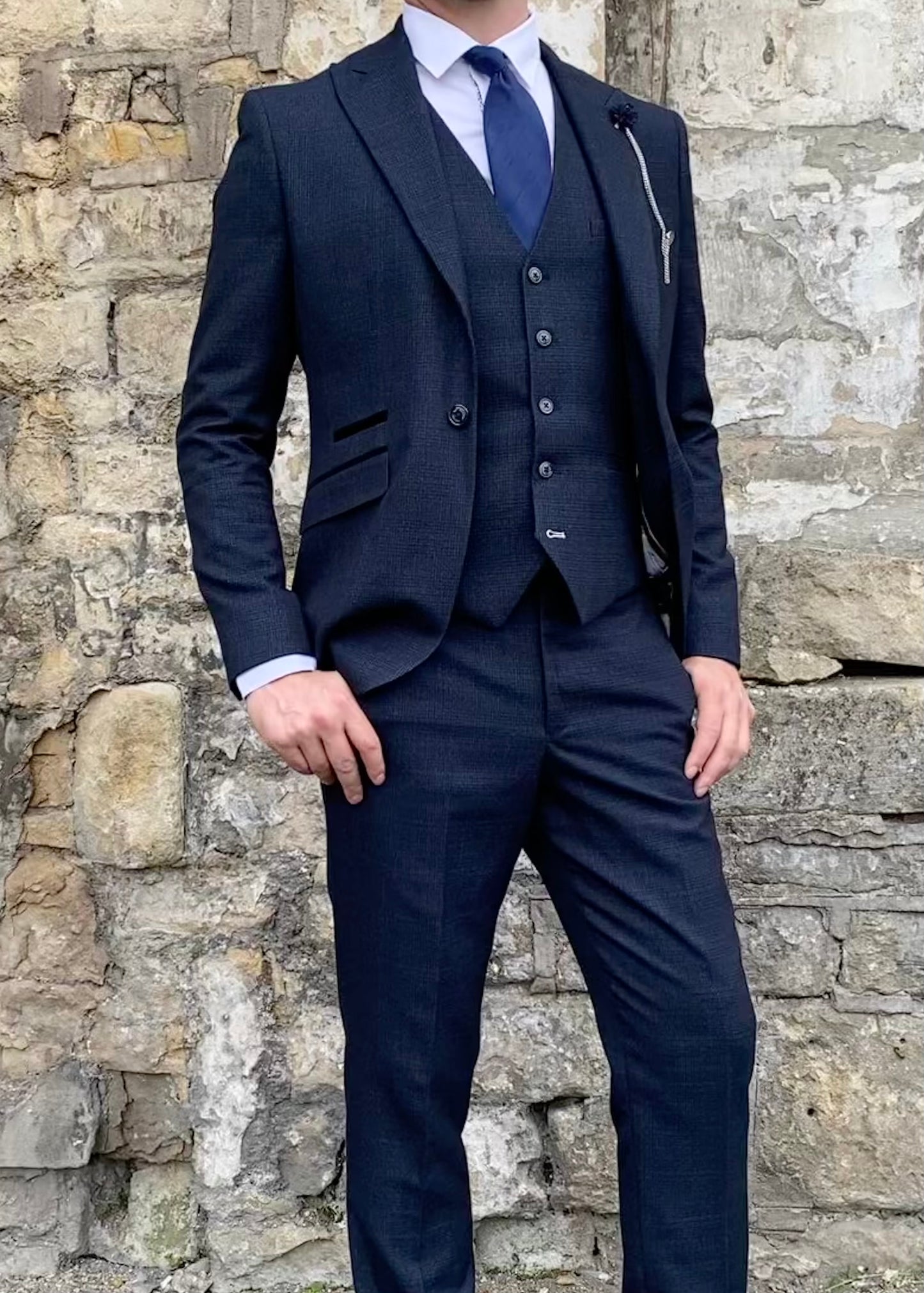 Cavani Caridi Navy Checked Suit Jacket