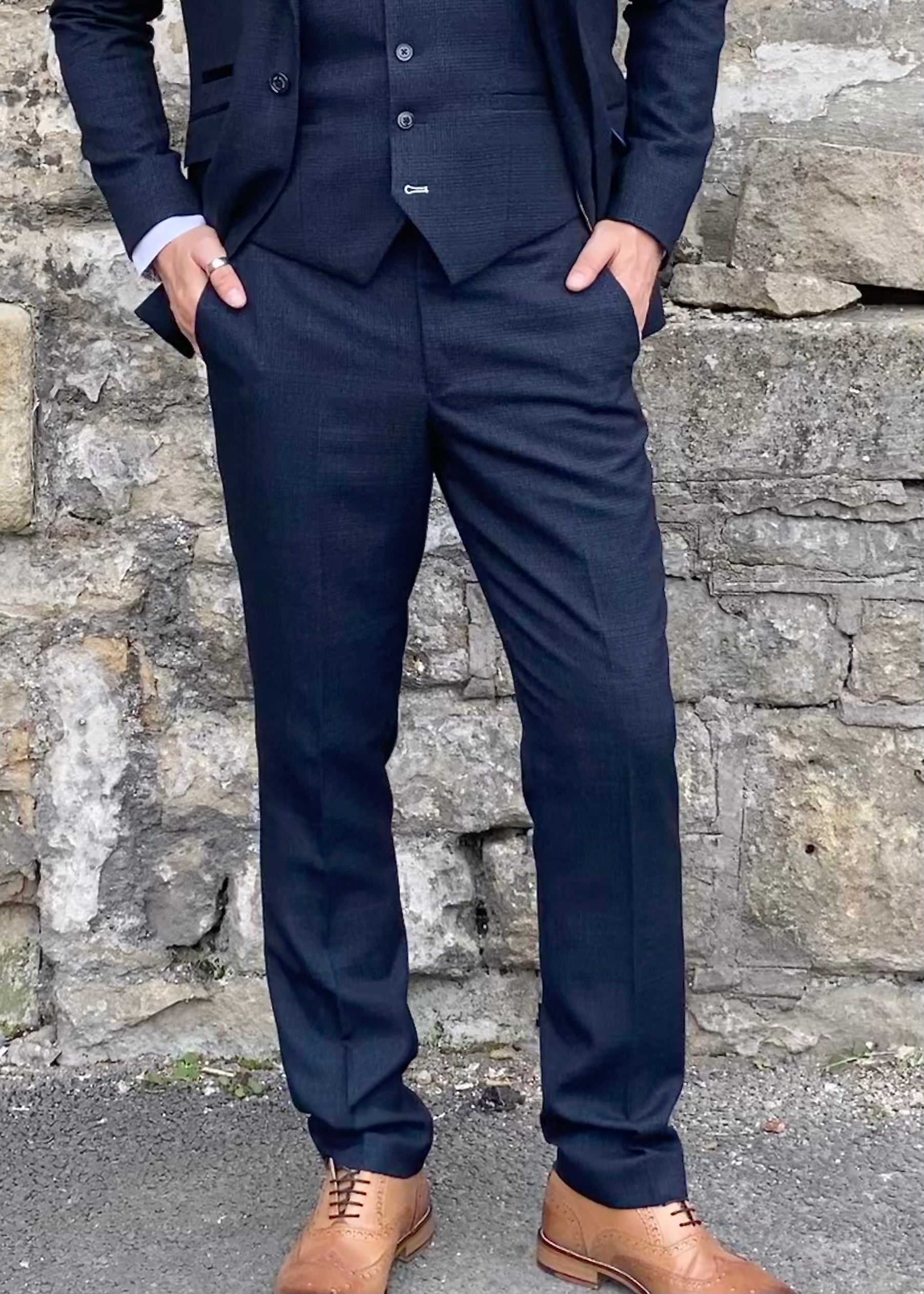 Cavani Caridi Navy Checked Suit Trousers