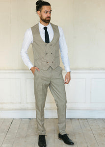 Cavani Elwood Houndstooth Checked Waistcoat worn with matching trousers, knit tie and white shirt