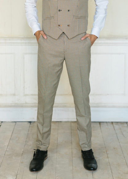 Cavani Elwood Houndstooth Checked Trousers worn with black shoes with a white Suave Owl crisp shirt