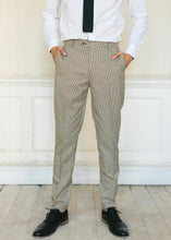 Load image into Gallery viewer, Cavani Elwood Houndstooth Checked Trousers worn with black shoes and a knit tie on a white Suave Owl crisp shirt
