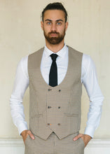 Load image into Gallery viewer, Cavani Elwood Houndstooth Checked Waistcoat worn with matching trousers, knit tie and white shirt. Modern combination for a wedding or another formal occasion

