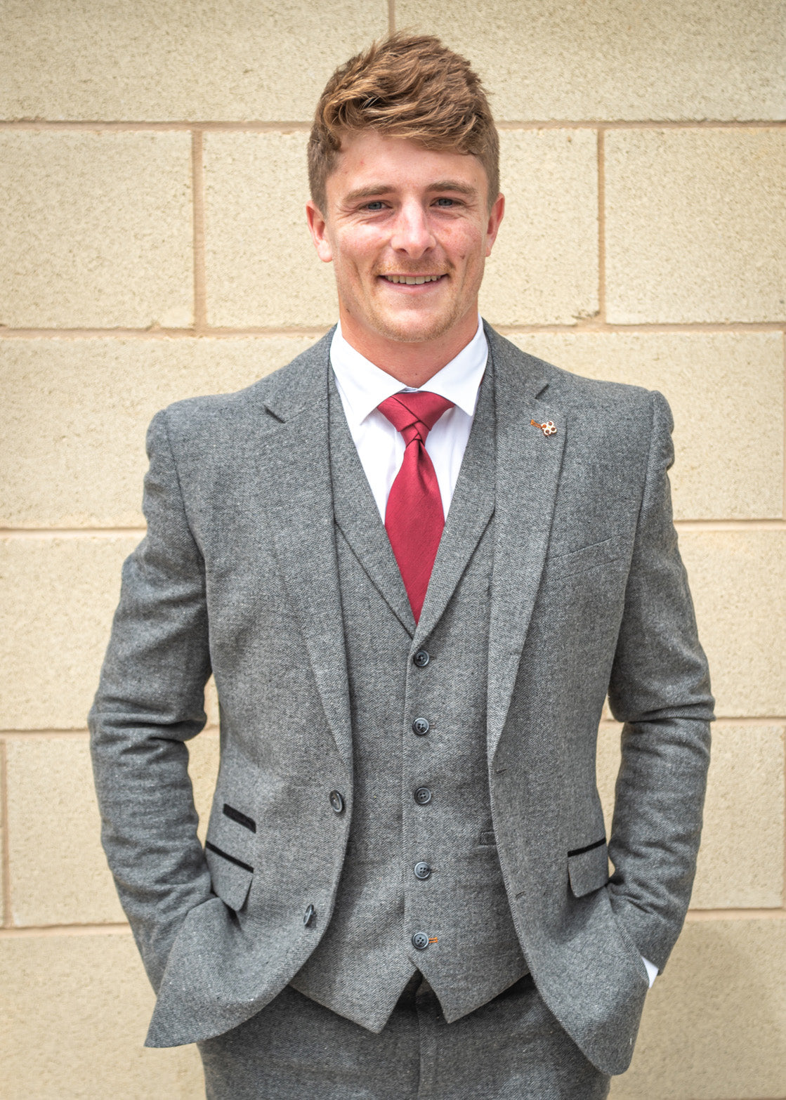 Cavani Martez Grey Herringbone Tweed Jacket and Waistcoat