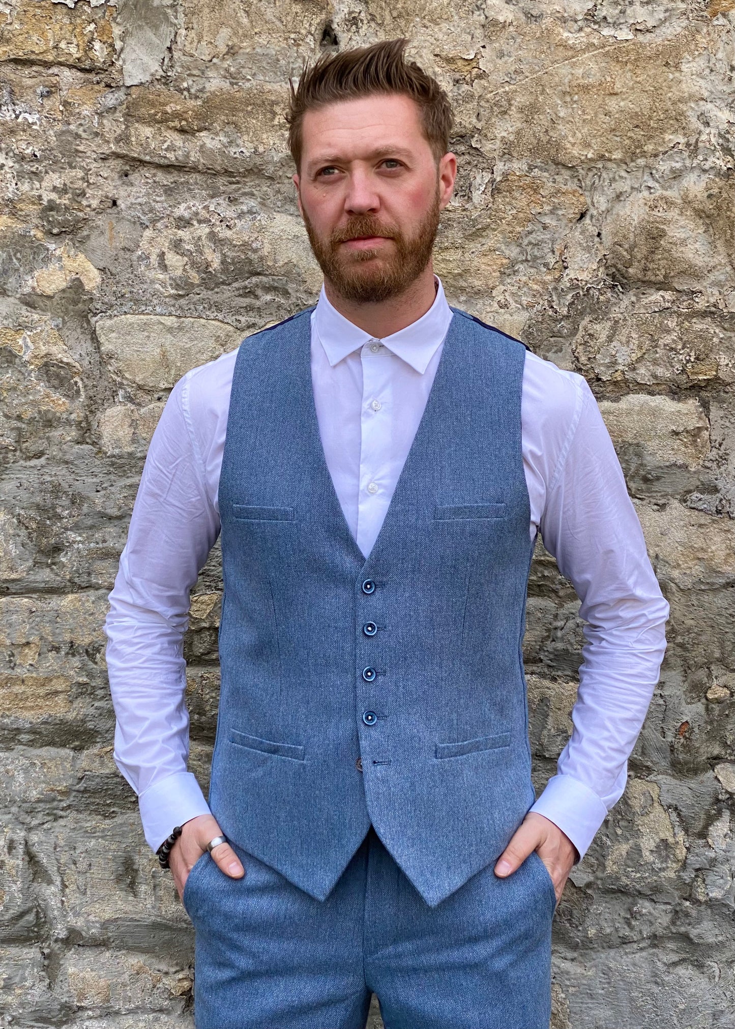 Cavani Wells Blue Tweed Waistcoat