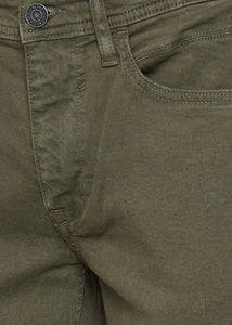 Picture of close up on dark sage twister jeans stitching and details. 