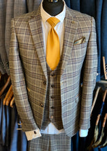 Load image into Gallery viewer, Marc Darcy Enzo Checked Jacket worn with matching waistcoat and white shirt. Finished with mustard tie in elredge knot
