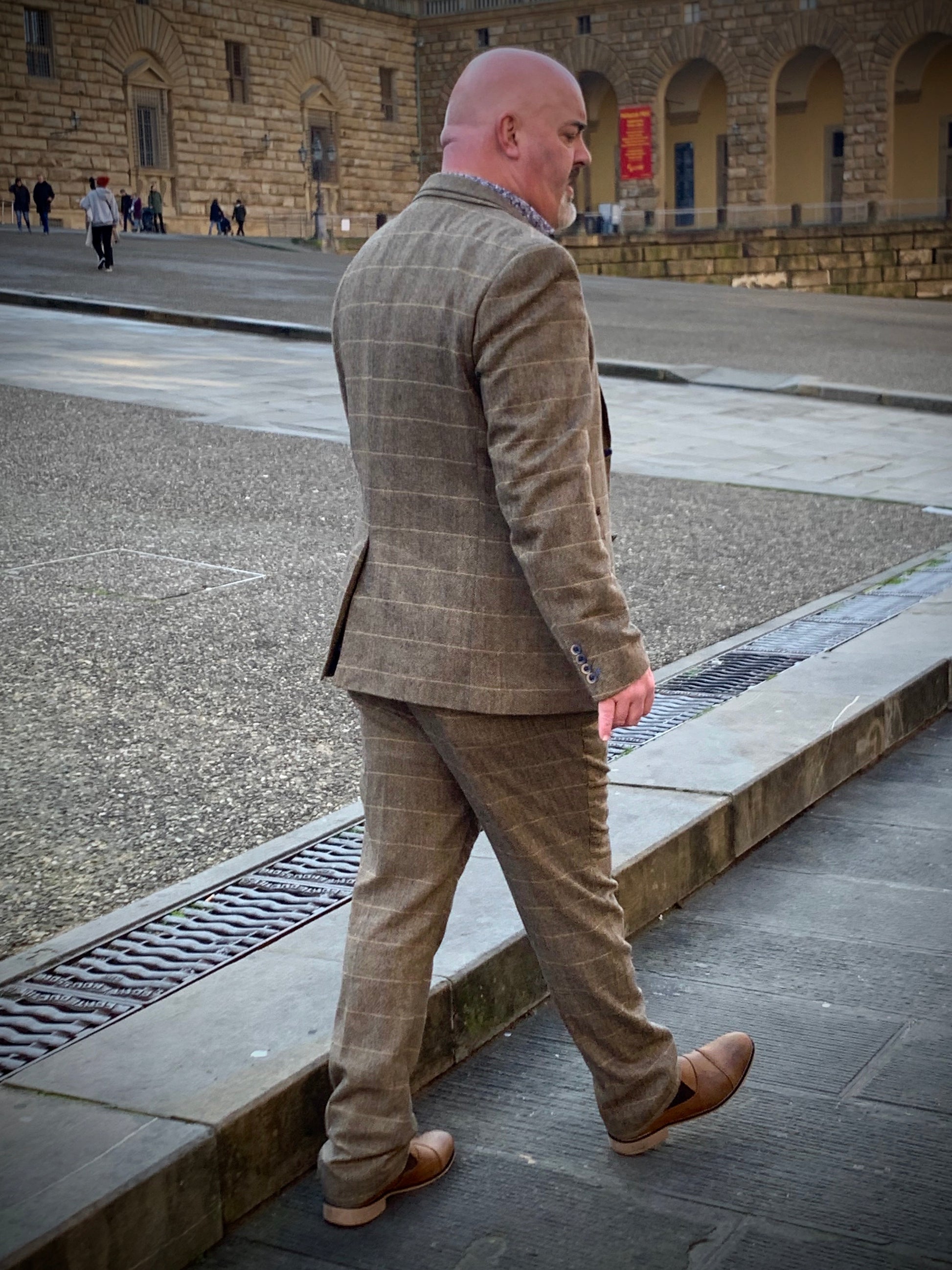 Cavani Albert Brown Tweed Jacket and matching waistcoat and trousers with a white shirt for a formal occasion inspired by Peaky Blinders