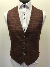 Load image into Gallery viewer, Cavani Carly Wine Tweed Waistcoat with formal white shirt. A great combination for a form event or wedding
