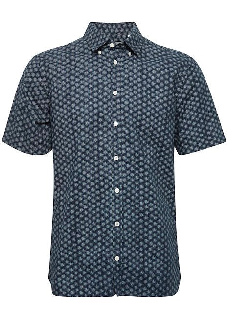 Short-Sleeve Shirt Navy Dotted Circle Pattern