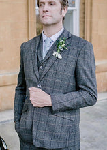 Load image into Gallery viewer, Cavani Albert Grey Tweed Jacket and matching waistcoat with a white shirt and pale blue tie ideal for a wedding or another formal occasion
