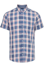Load image into Gallery viewer, Lumberjack shirt in blue and pale pink, accented with a lighter blue and white buttons.

