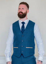 Load image into Gallery viewer, Marc Darcy Dion Tweed Waistcoat with navy tie and crisp white shirt. 
