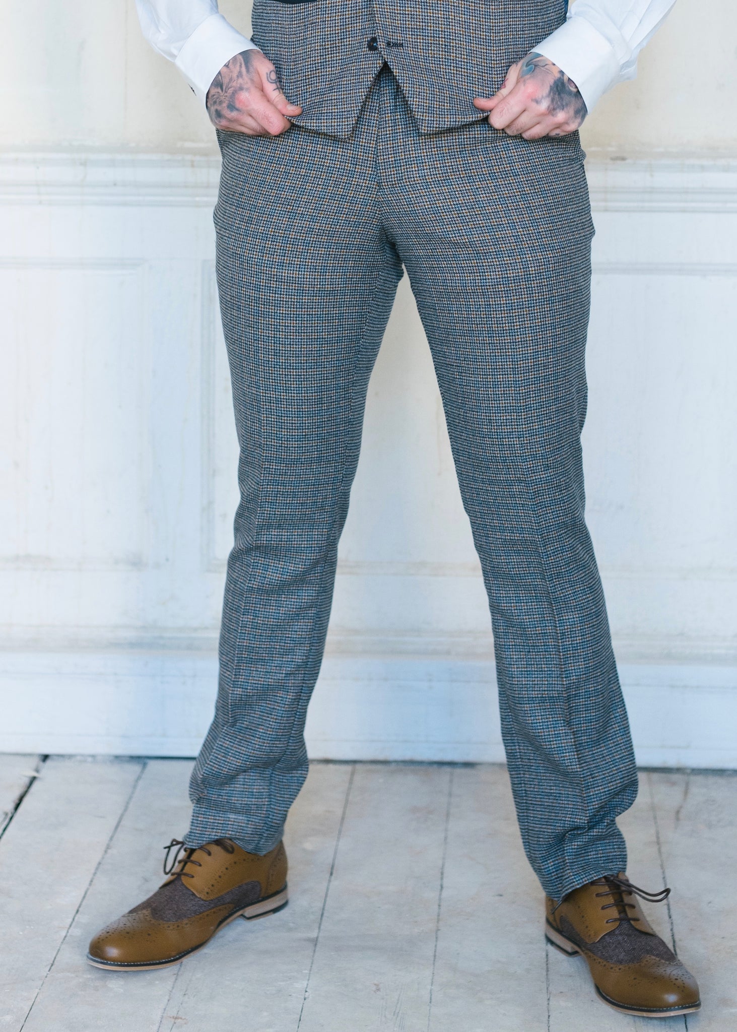 Mens Checked Trousers  Checked Suit Trousers  Suit Direct