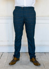 Load image into Gallery viewer, Marc Darcy Jenson Marine Checked Trousers with brown shoes
