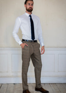 Marc Darcy Ted Tweed Trousers. Worn with white shirt and dark tie