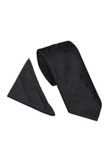 Load image into Gallery viewer, Paisley Tie &amp; Pocket Square Set Black
