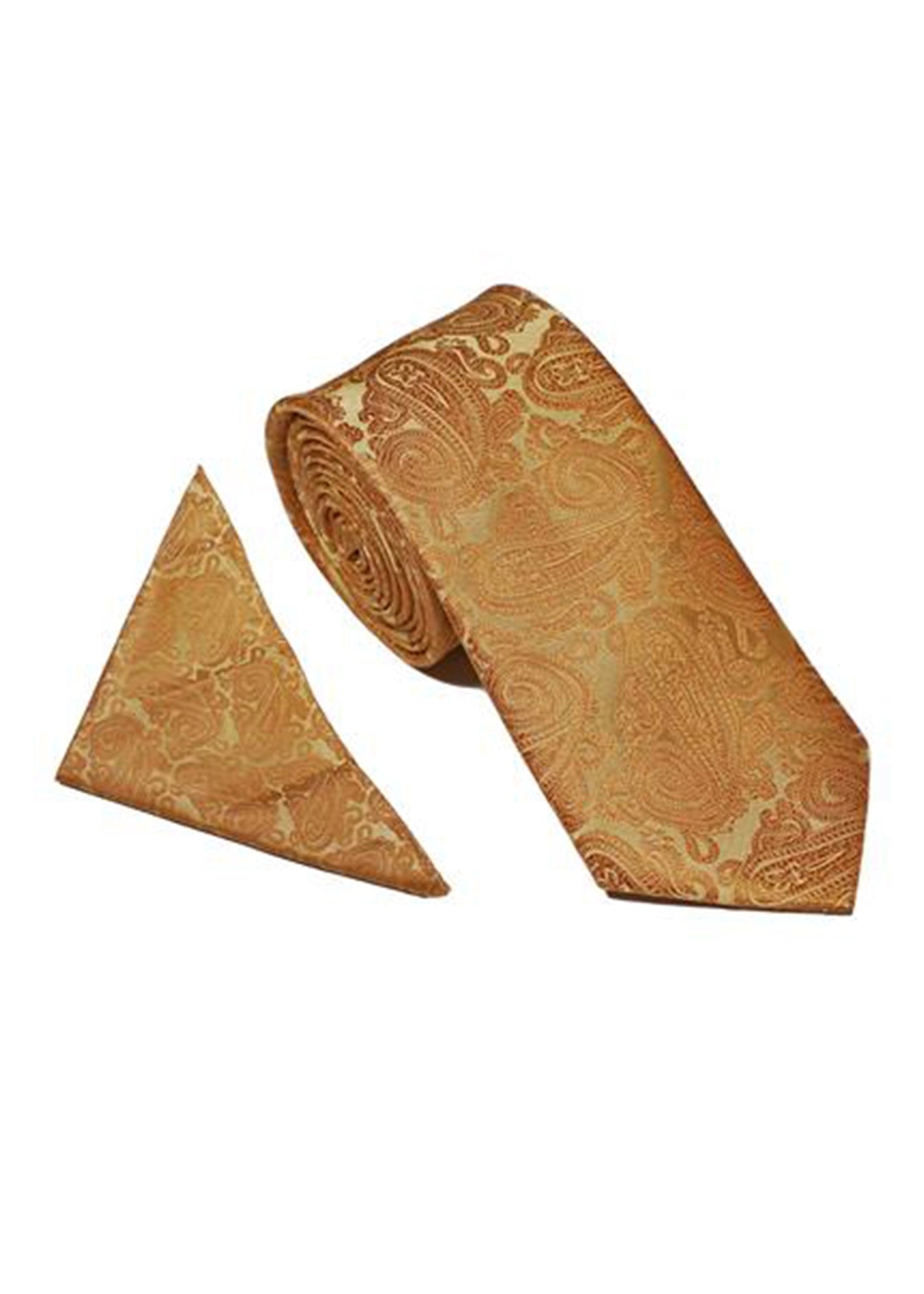 Paisley Tie & Pocket Square Set Gold