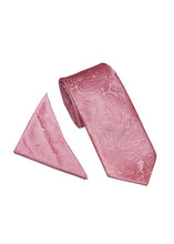 Load image into Gallery viewer, Paisley Tie &amp; Pocket Square Set Pink
