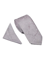 Load image into Gallery viewer, Paisley Tie &amp; Pocket Square Set Silver
