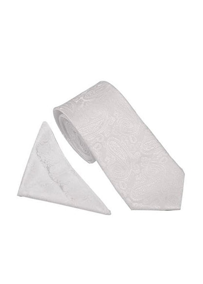 Paisley Tie & Pocket Square Set White