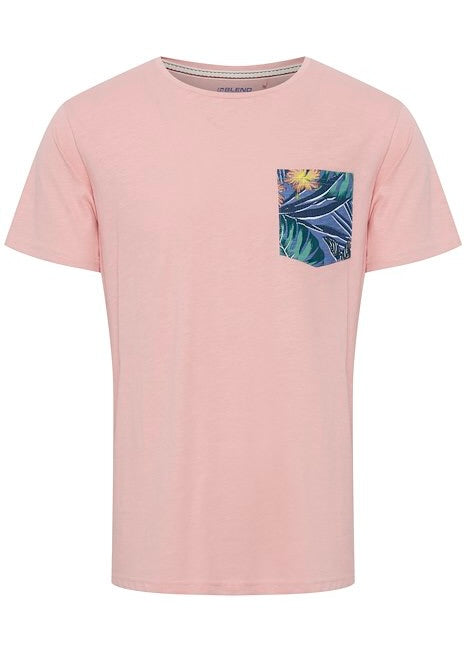 Pink T-Shirt Blue Leaf
