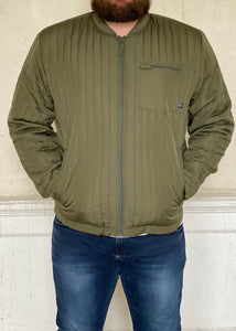 Quilted Jacket Dusty Olive. Lightweight quilted jacket.  Two external press stud fasten pockets & zipped chest pocket.