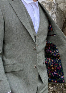 Skopes Sage Herringbone Suit Waistcoat & Jacket Lining