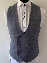 Load image into Gallery viewer, Cavani Del Ray Checked Waistcoat worn with a white formal shirt. A classic combination for a wedding or other formal event
