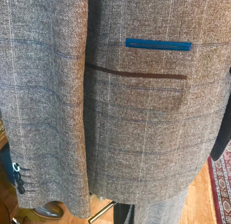 Tan Regular Fit suit Jacket with blue check