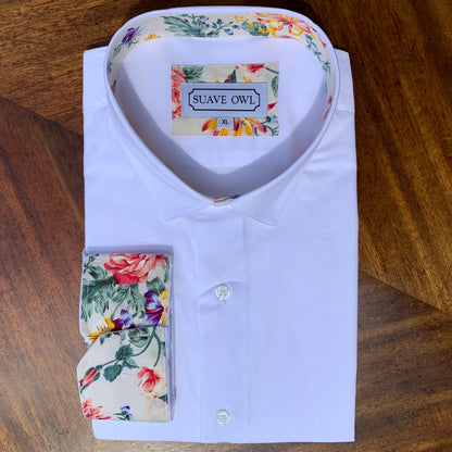 SUAVE OWL White Shirt Vibrant Floral Contrast