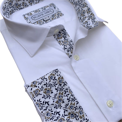 SUAVE OWL White Shirt Navy/Tan Contrast