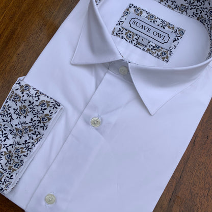 SUAVE OWL White Shirt Navy/Tan Contrast