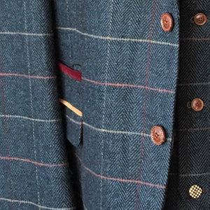 Close up of Marc Darcy Eton Tweed Check Jacket with focus on buttons