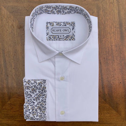 SUAVE OWL White Shirt Navy/Tan Contrast