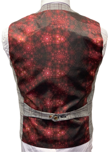 Astro style image on the reverse of a Robert Simon Grey Windowpane Check Waistcoat