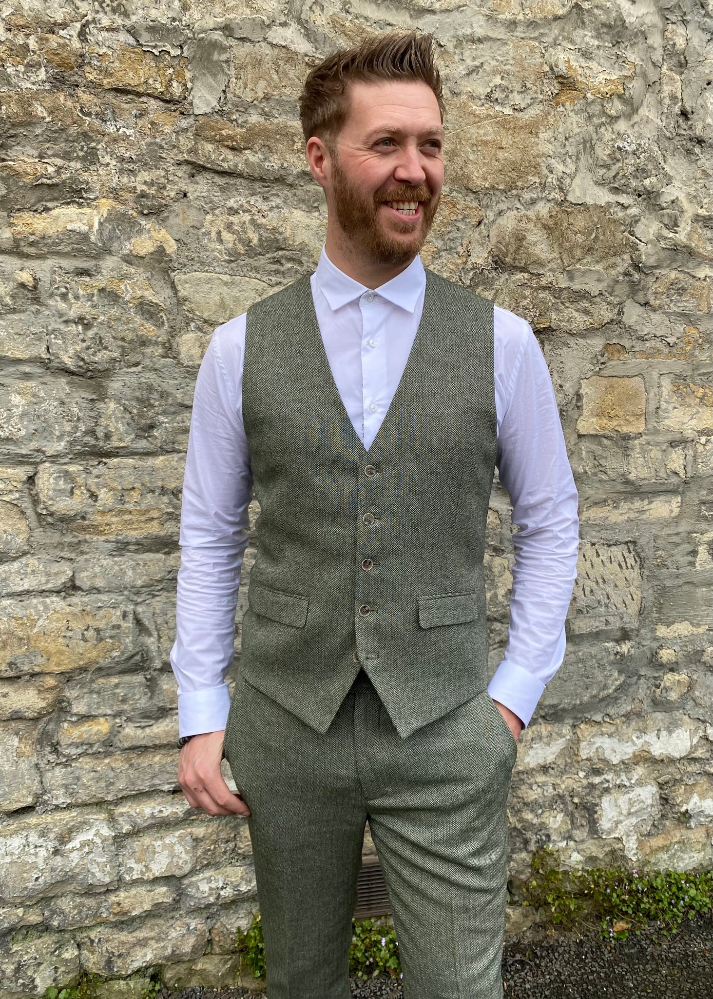 Blue Jacket and Trousers with Tweed Effect Waistcoat  From 399  THE DROP